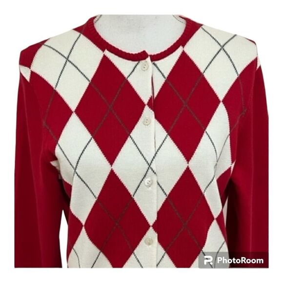 Lands End Red and white argle cardigan L - Picture 4 of 5